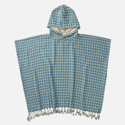 Cotton Poncho - Grid/Blue Spruce