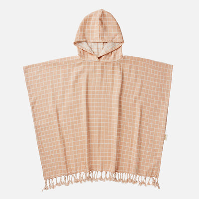 Cotton Poncho - Grid/Dusty Rose