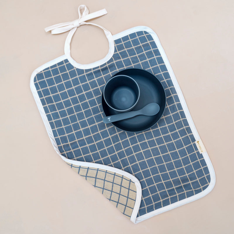 Cotton Feeding Bib - Grid/Blue Spruce