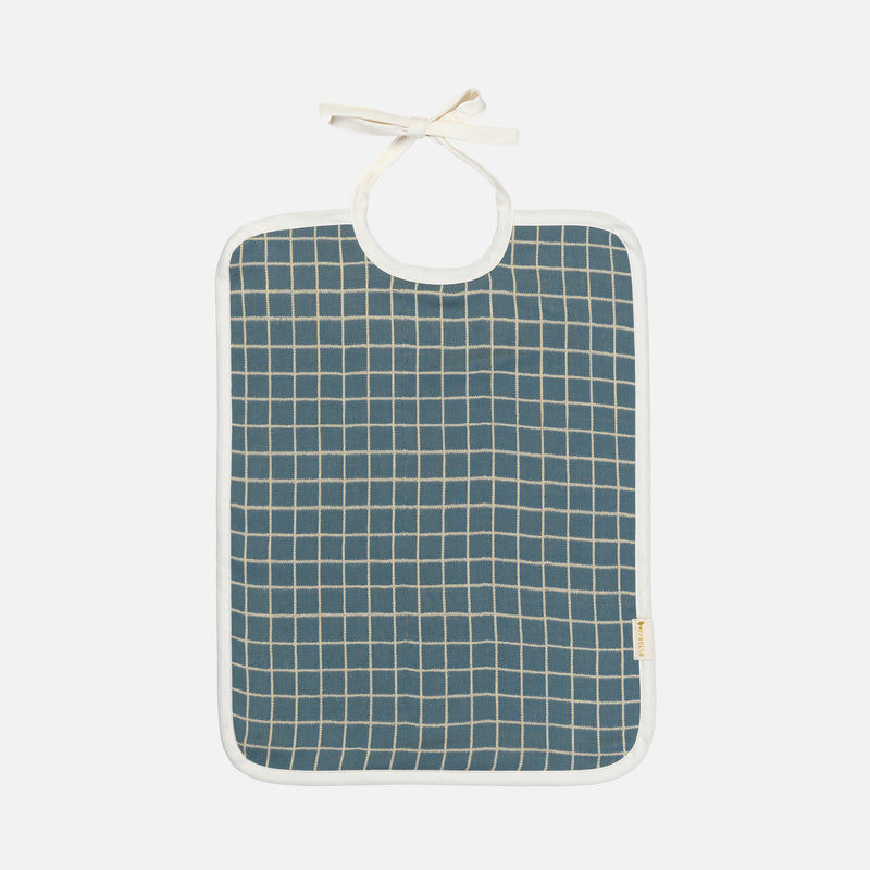 Cotton Feeding Bib - Grid/Blue Spruce