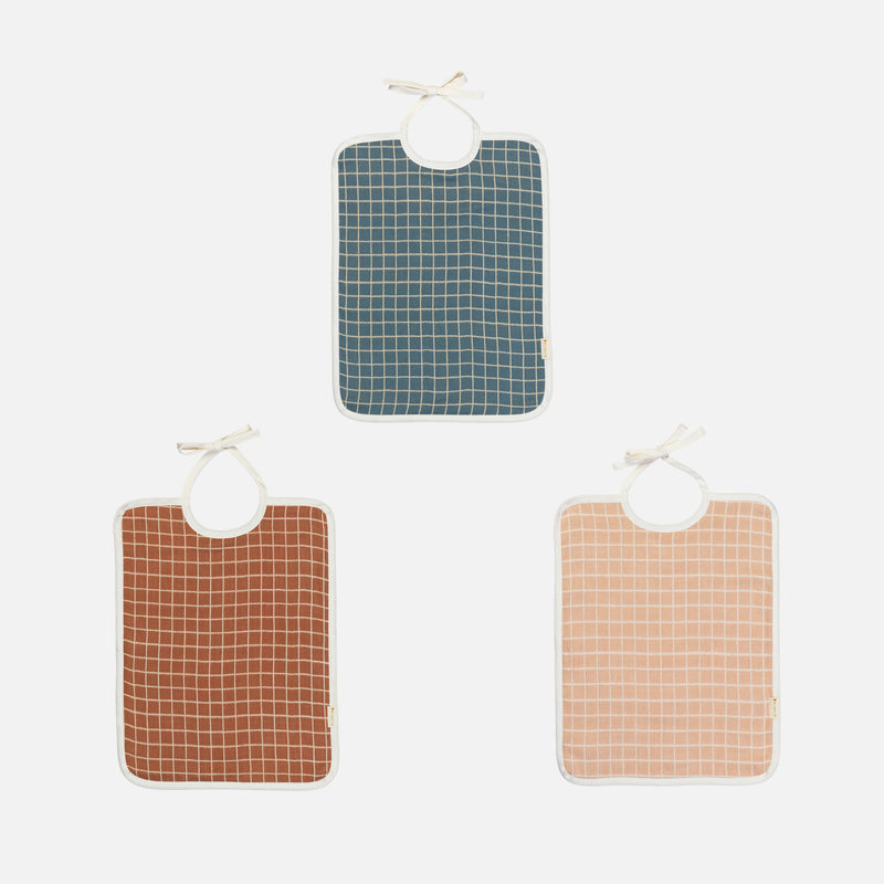 Cotton Feeding Bib - Grid/Blue Spruce