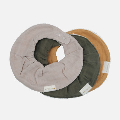 Cotton Muslin/Terry Ruffle Bib - Olive Garden - Set of 3