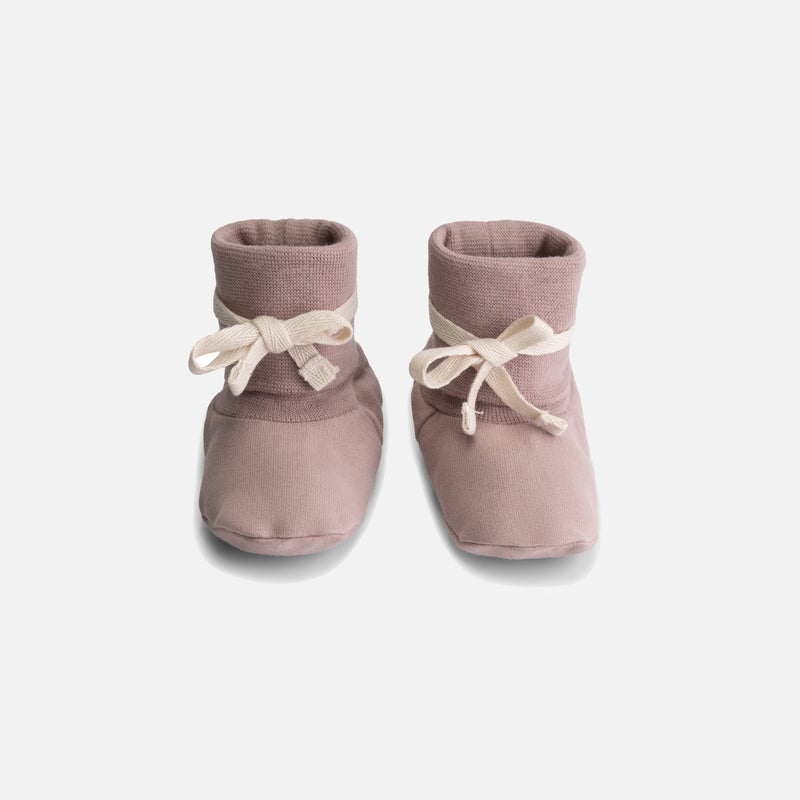 Baby Cotton Tie Booties - Berry