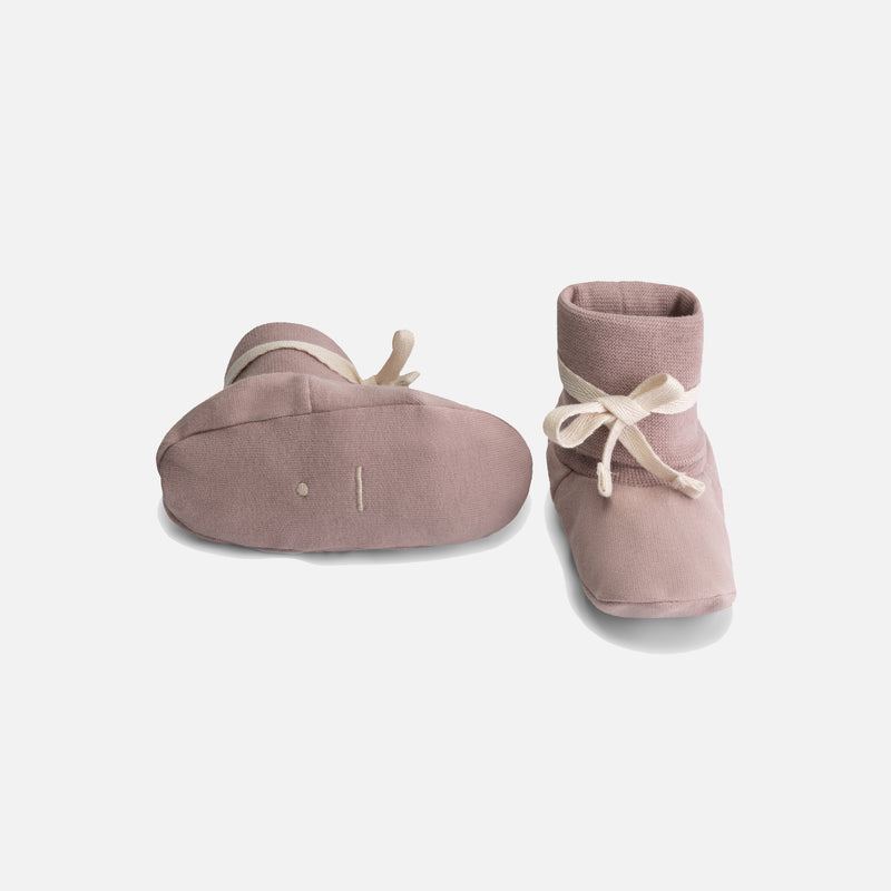 Baby Cotton Tie Booties - Berry