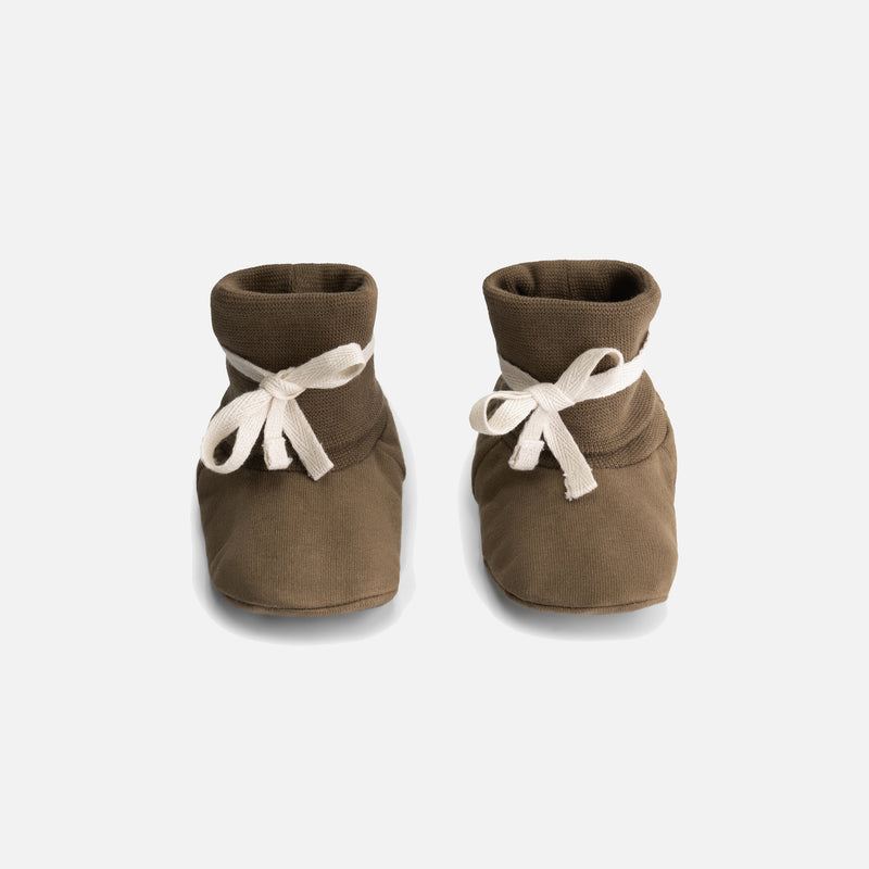 Baby Cotton Tie Booties - Woody