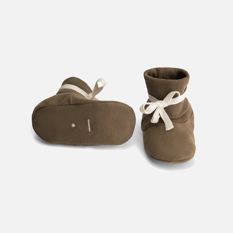 Baby Cotton Tie Booties - Woody
