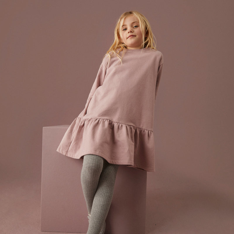 Cotton LS Frill Dress - Berry