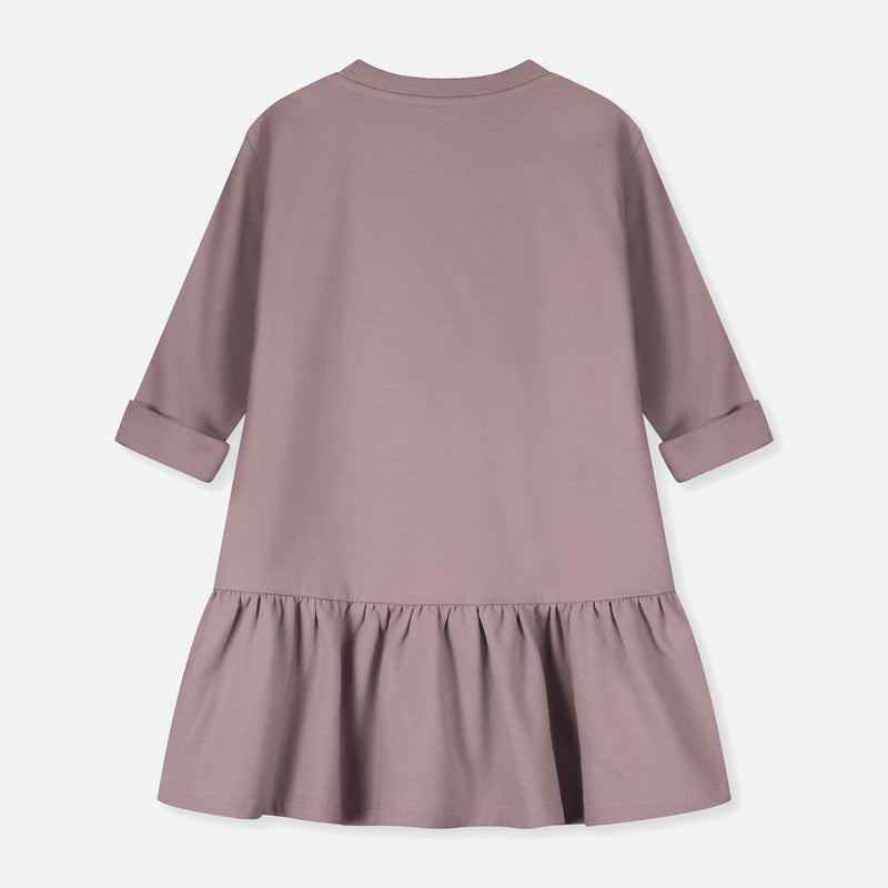 Cotton LS Frill Dress - Berry
