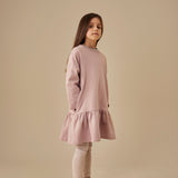 Cotton LS Frill Dress - Berry