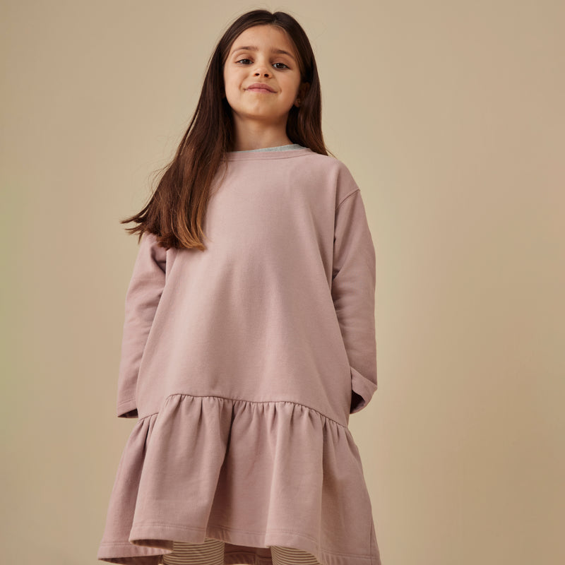 Cotton LS Frill Dress - Berry