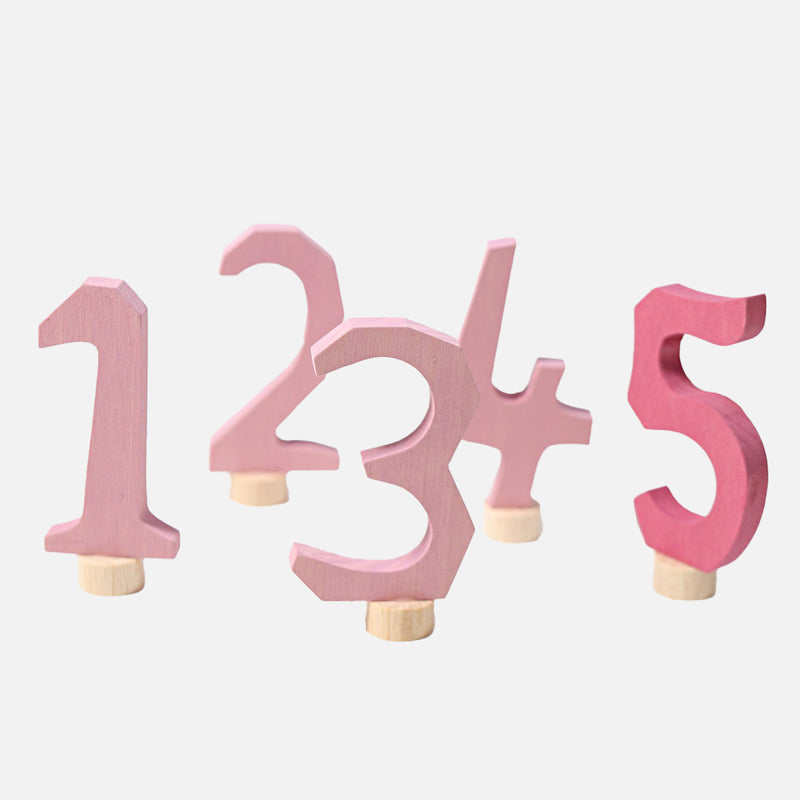 Wooden Numbers 1 to 5 For Celebration Rings — Pink
