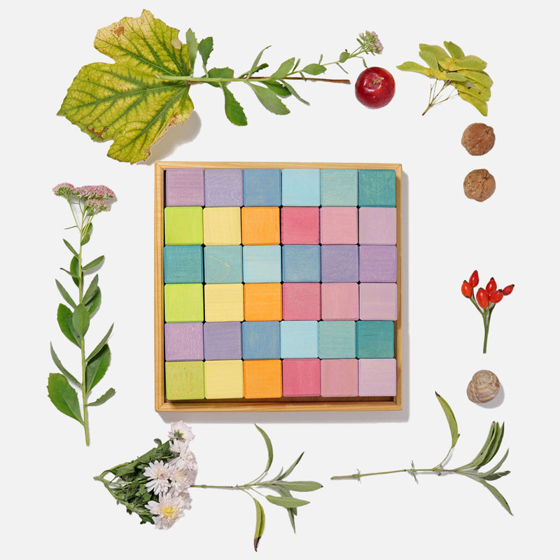 Wooden Mosaic Cube Set - Pastel