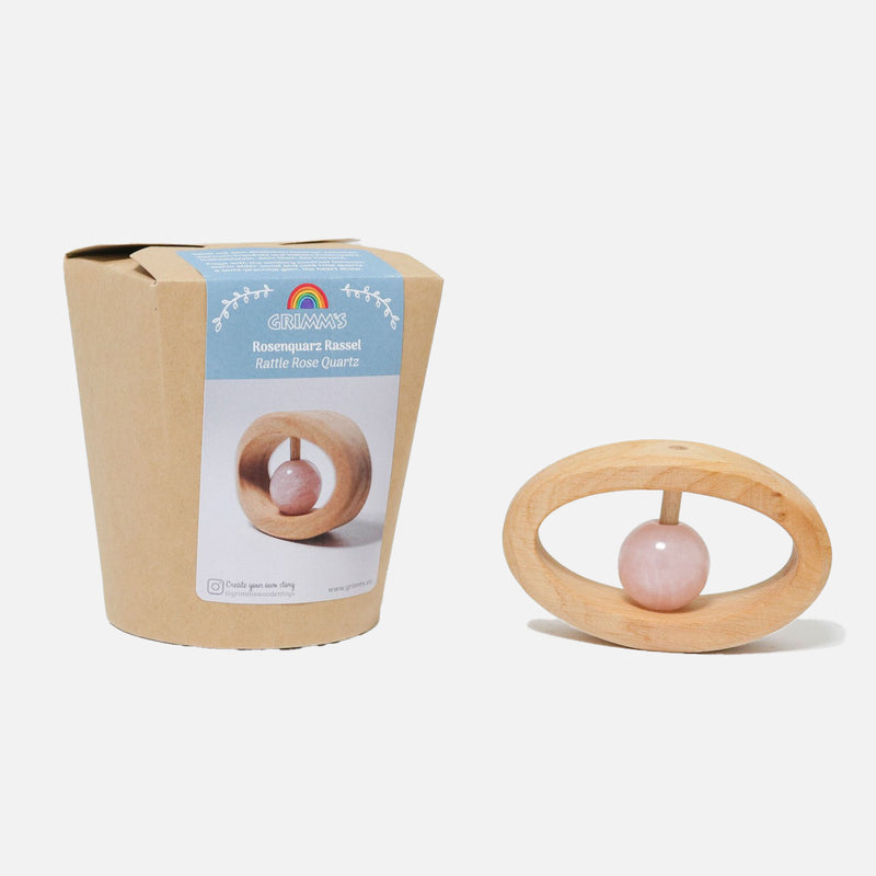 Wooden Rattle - Rose Quartz