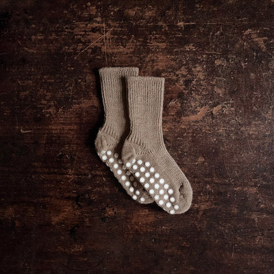 Baby & Kids Wool Socks with Stoppers - Walnut Melange