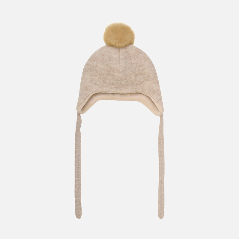 Baby Wool Felt Pom Pom Bonnet - Camel Melange
