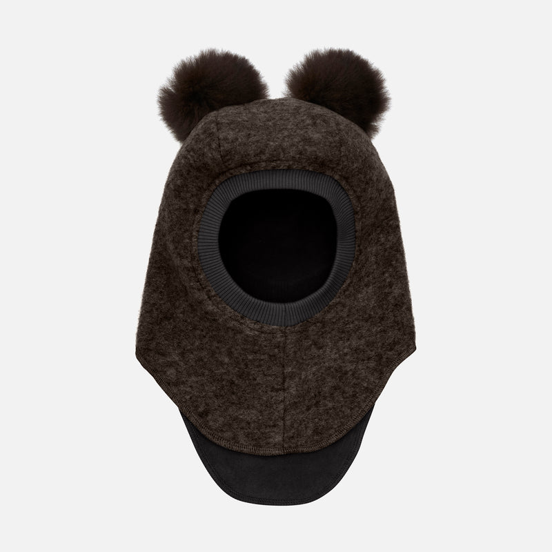 Baby & Kids Wool Felt Pom Pom Balaclava - Dark Brown Melange