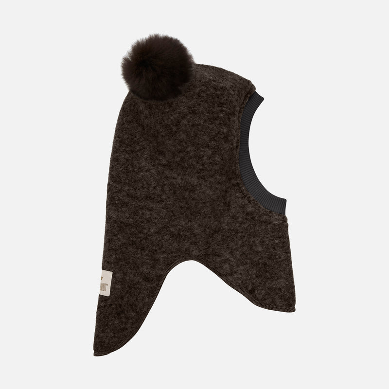 Baby & Kids Wool Felt Pom Pom Balaclava - Dark Brown Melange