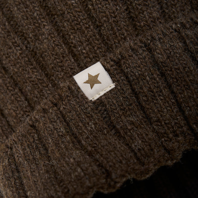 Merino Wool & Alpaca Pom Pom Hat - Dark Brown Melange