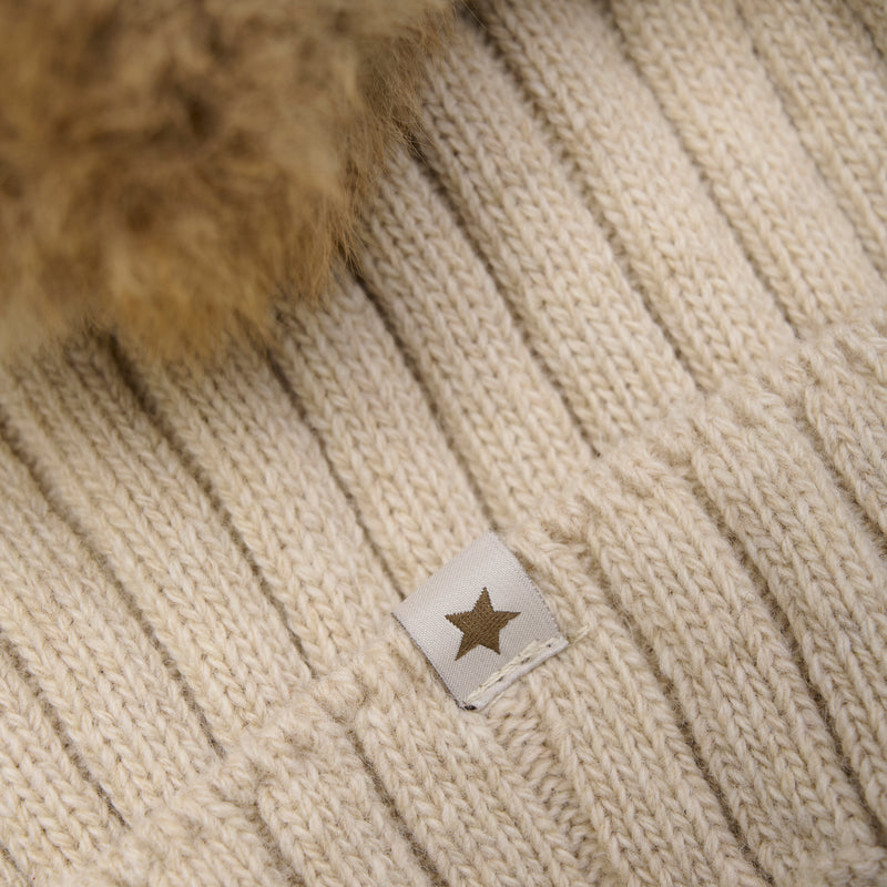 Merino Wool & Alpaca Pom Pom Hat - Sand melange