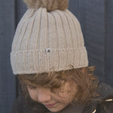 Merino Wool & Alpaca Pom Pom Hat - Sand melange