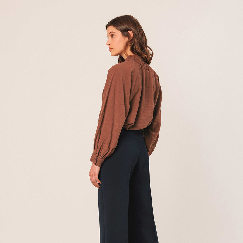 Women's Cotton Crepe Raglan Shirt - Tabaco