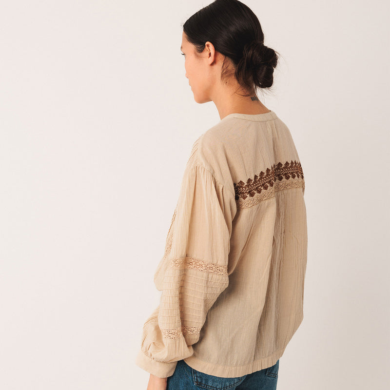 Women's Cotton Embroidered Balloon Sleeve Shirt - Piedra