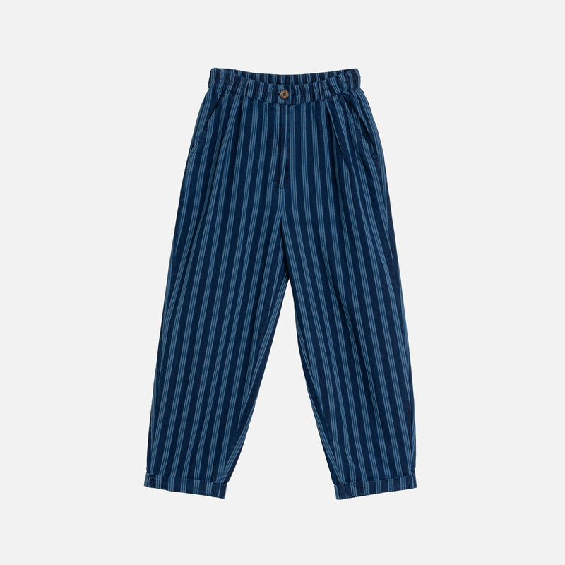 Women's Cotton/Hemp Baggy Trousers - Indigo Stripe