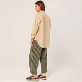 Women's Cotton/Hemp Baggy Trousers - Khaki Stripe