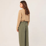 Women's Cotton/Hemp Baggy Trousers - Khaki Stripe