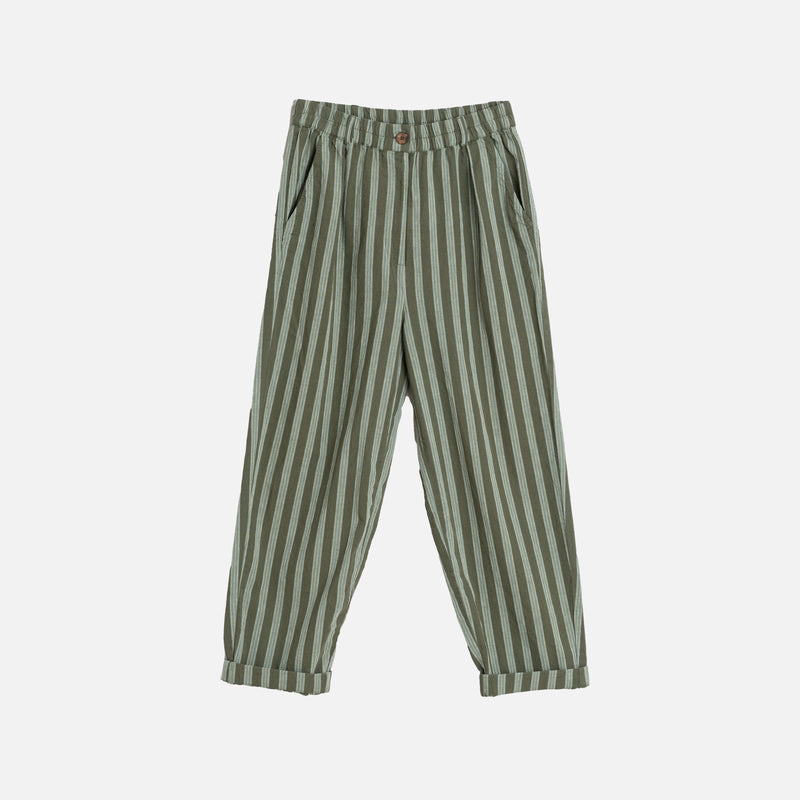 Women's Cotton/Hemp Baggy Trousers - Khaki Stripe