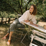 Women's Cotton/Hemp Baggy Trousers - Khaki Stripe