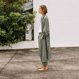 Women's Cotton/Hemp Baggy Trousers - Khaki Stripe