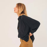 Women's Cotton Crepe Raglan Shirt - Navy