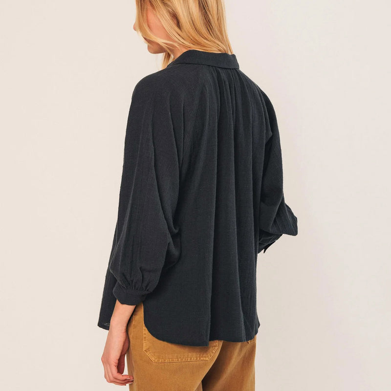 Women's Cotton Crepe Raglan Shirt - Navy