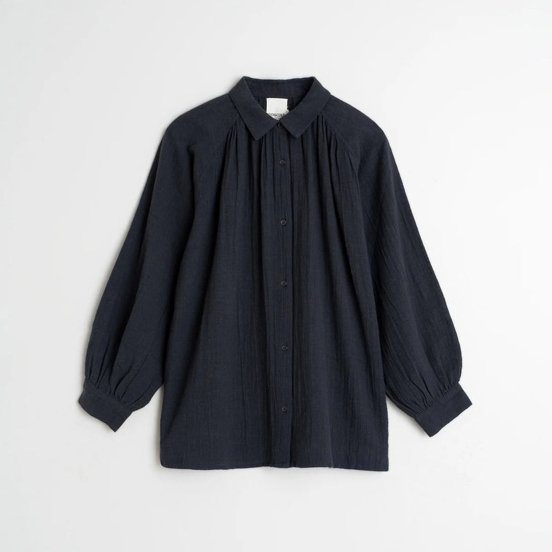 Women's Cotton Crepe Raglan Shirt - Navy