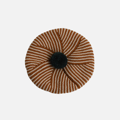 Handknit Merino Wool Divna Beret - Caramel/Pine