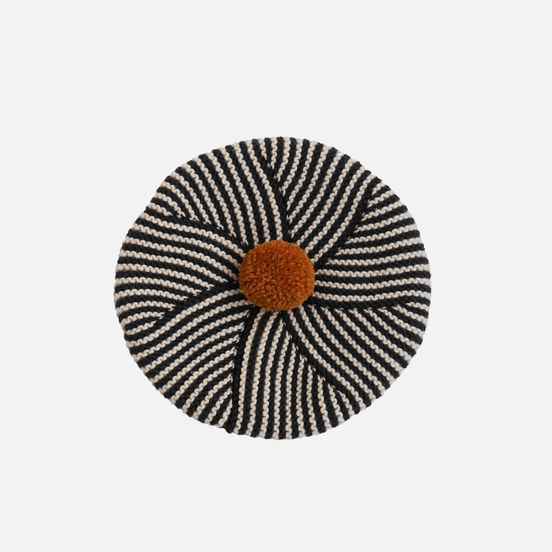 Handknit Merino Wool Divna Beret - Charcoal/Caramel