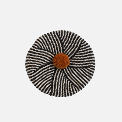 Handknit Merino Wool Divna Beret - Charcoal/Caramel