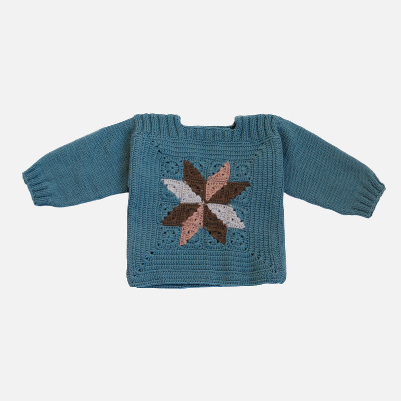 Handknit Merino Wool Linden Sweater - Misty Blue