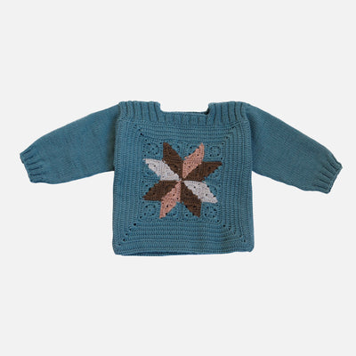 Handknit Merino Wool Linden Sweater - Misty Blue