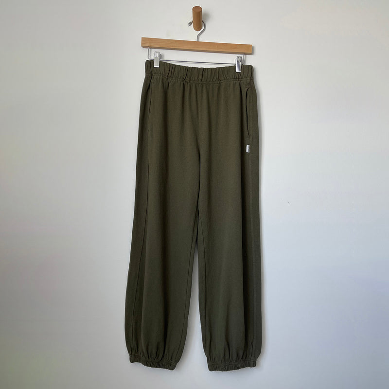 Womens Cotton Balloon Pants - Olive Green