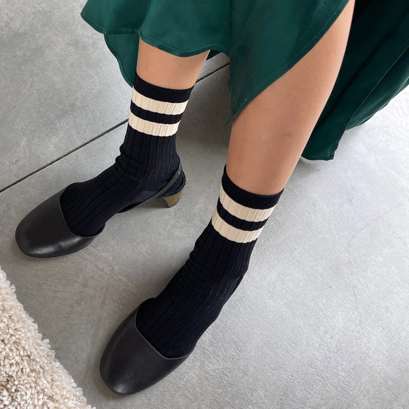 Women's Cotton Her Varsity Socks - Black