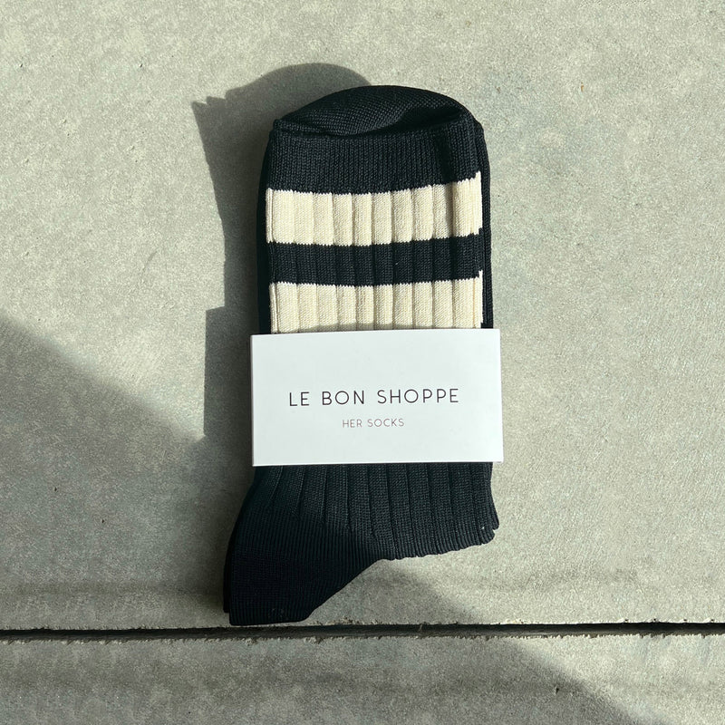 Women's Cotton Her Varsity Socks - Black