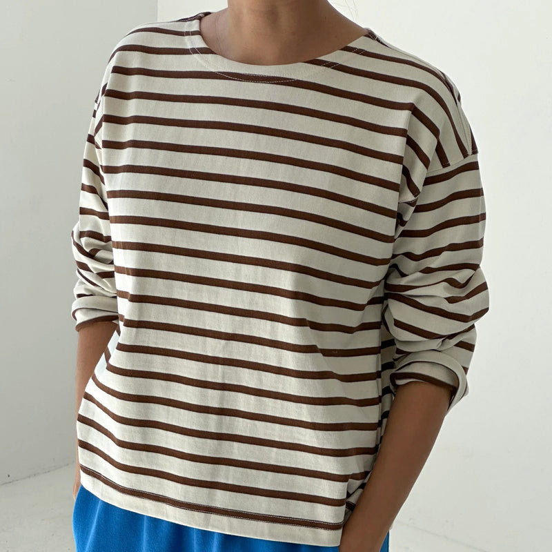 Women's Cotton Sailor Top - Coffee Stripe