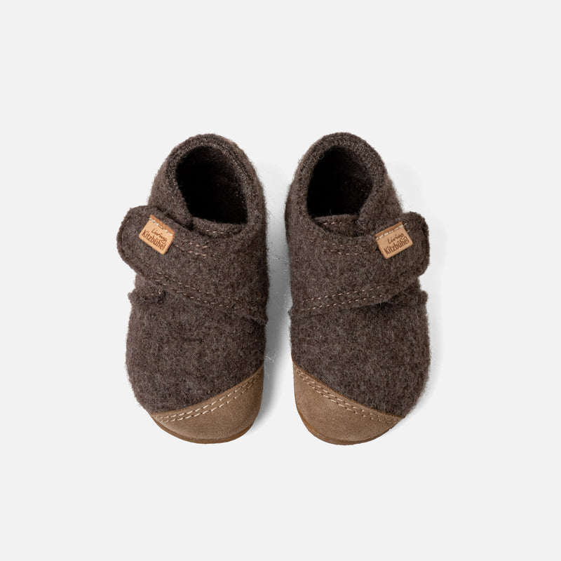 Toddlers Boiled Wool Toe Cap Slipper Shoe - Light Brown Melange