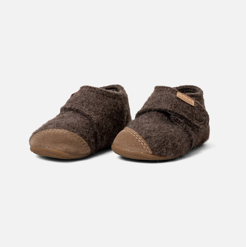 Toddlers Boiled Wool Toe Cap Slipper Shoe - Light Brown Melange