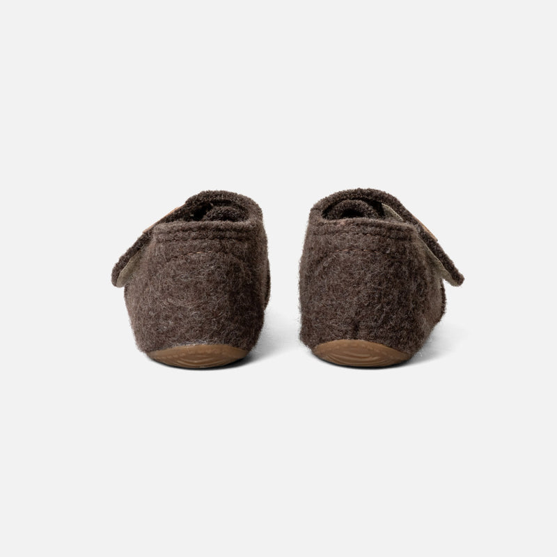 Toddlers Boiled Wool Toe Cap Slipper Shoe - Light Brown Melange