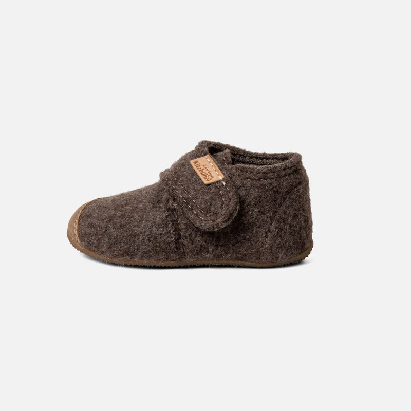 Toddlers Boiled Wool Toe Cap Slipper Shoe - Light Brown Melange
