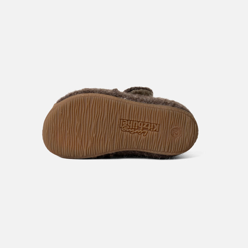 Toddlers Boiled Wool Toe Cap Slipper Shoe - Light Brown Melange
