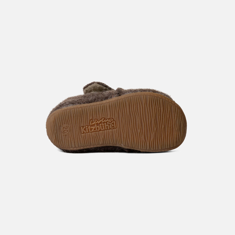 Toddlers Boiled Wool Toe Cap Slipper Shoe - Light Brown Melange